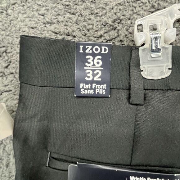 Izod Pants Mens 36x32 Black‎ Straight Flat Wrinkle Free Trousers Textured NWT - Picture 3 of 4
